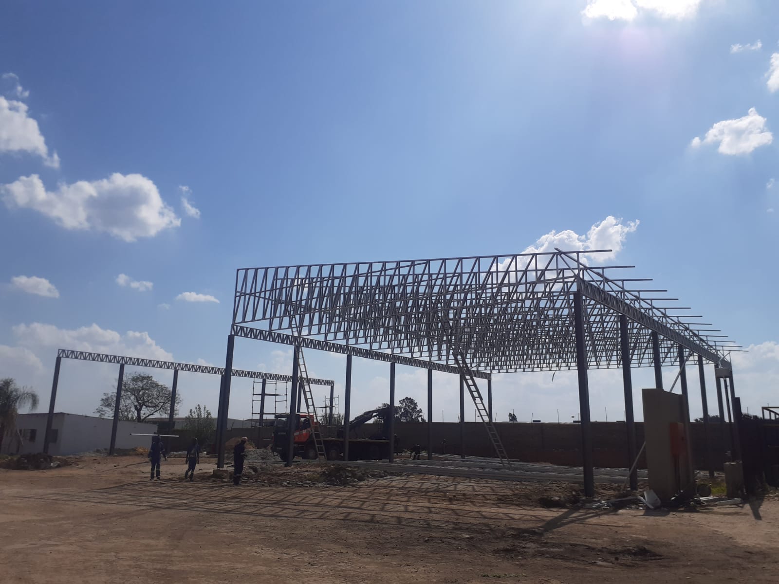 Structural steel frame erection on site