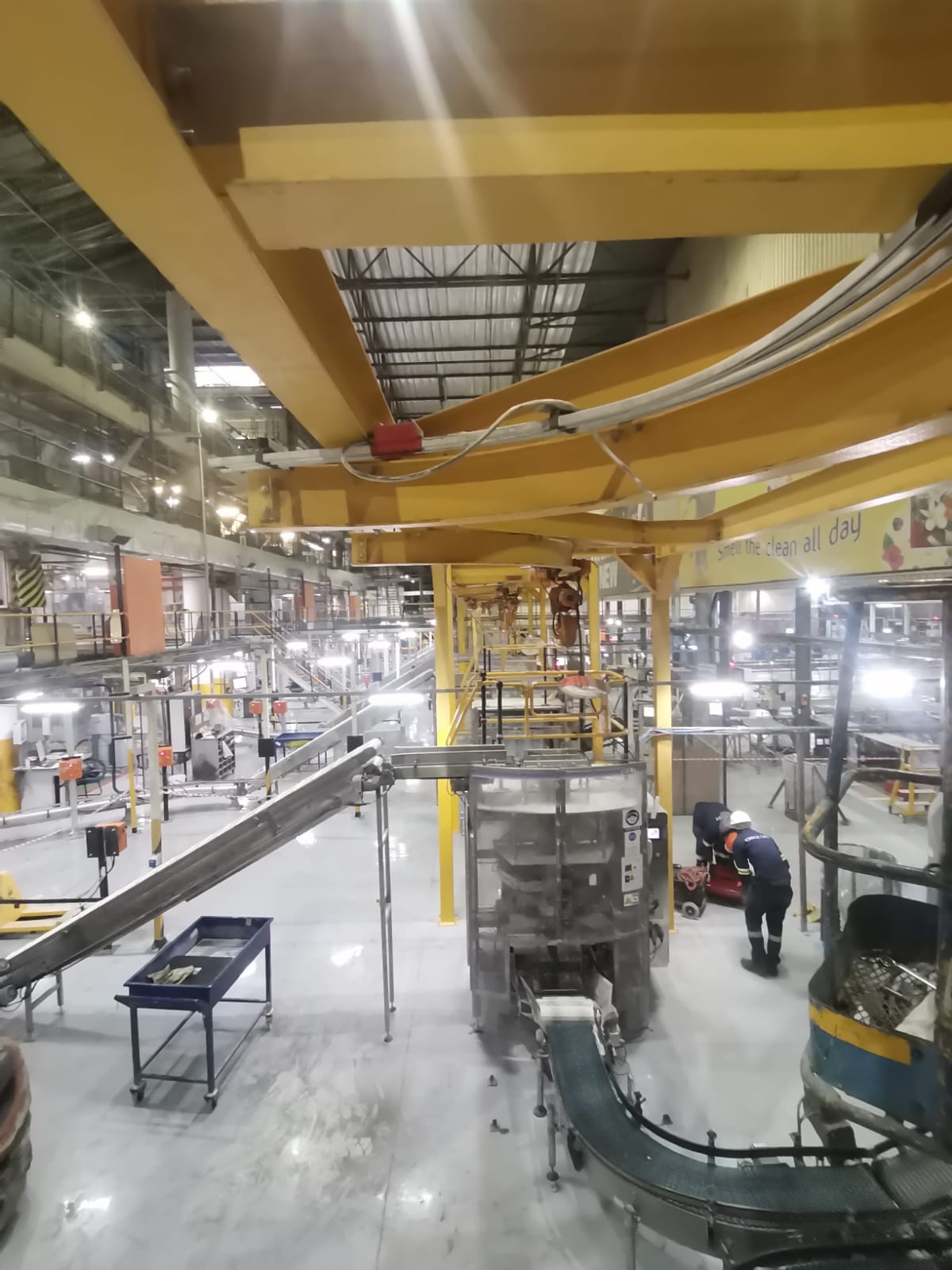 Overhead gantry rail system installed in factory