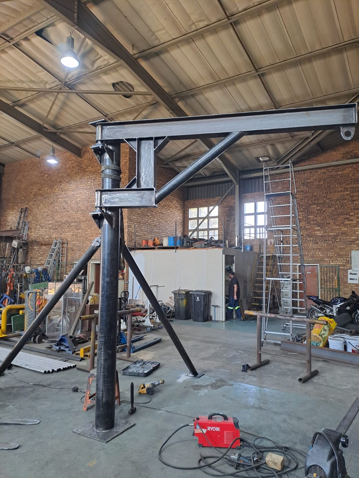 Jib crane being fabricated in the workshop