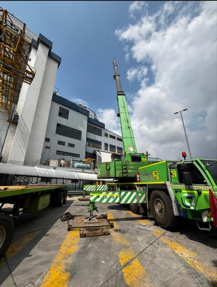 Mobile crane truck on industrial site